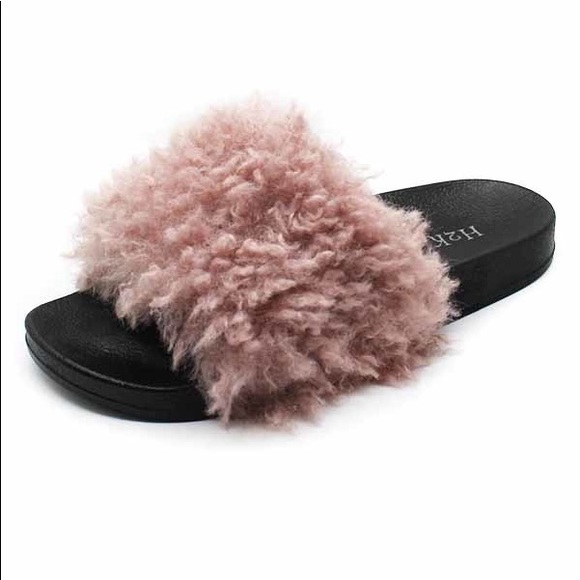 rose gold fur slides